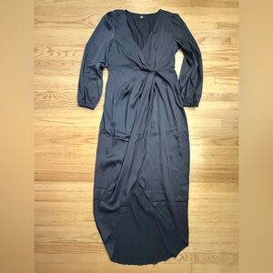 Elegant Navy Blue Wrap Dress